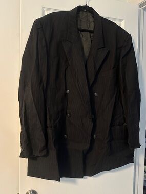 Men's Black Double-Breasted Pinstripe Blazer